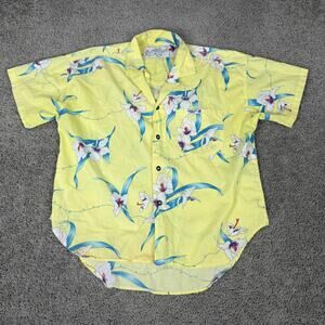 Banana Shirt Hawaii Shirt Mens Large Yellow Floral Hawaiian Aloha Button Front